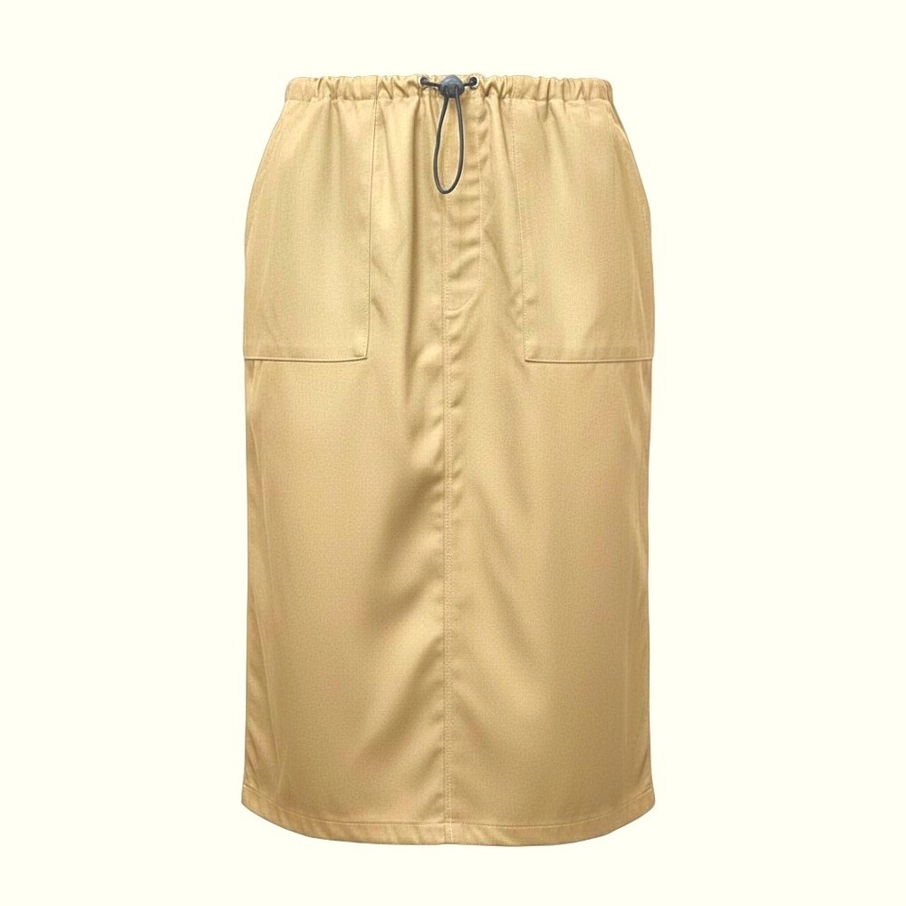 New XS Beige Khaki Cargo Skirt Midi Y2K 90's Grunge Adjustable Drawcord